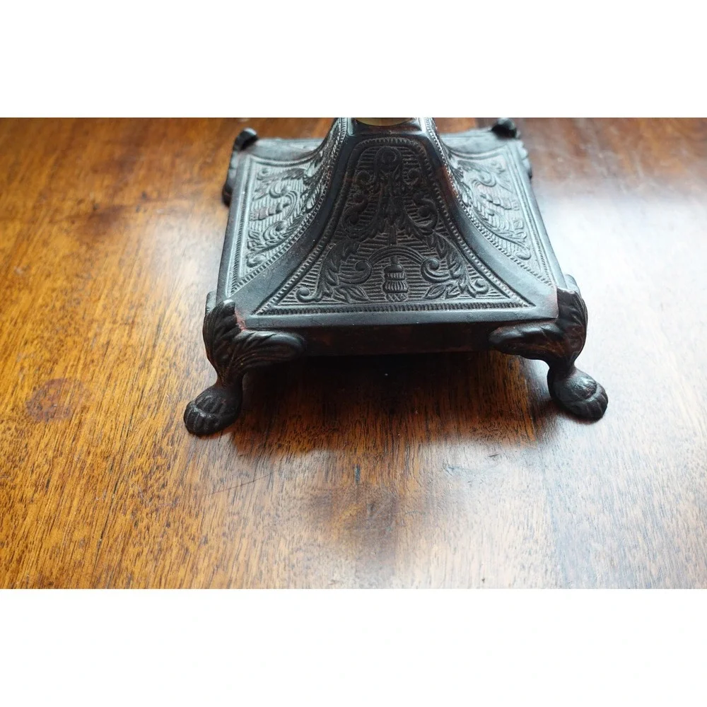 Vintage‎ Ornate Brass Cast Iron Candle Holder Claw Foot Victorian Gothic 9in